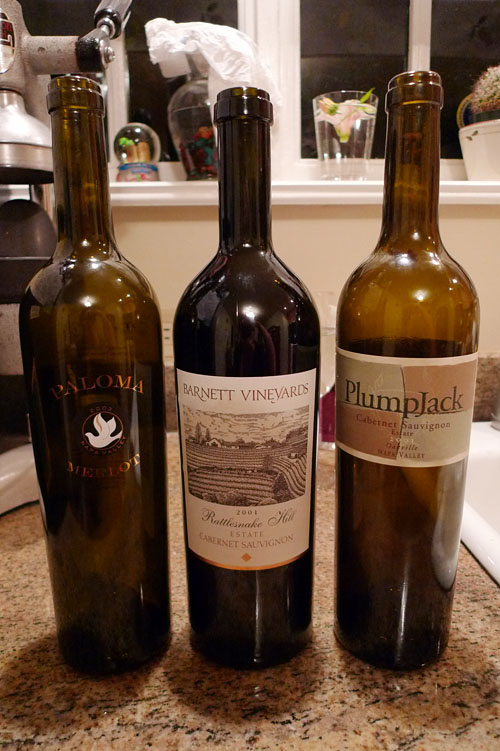 Paloma – Merlot 2003, Barnett Vineyards (Rattlesnake Hill) – Cabernet Sauvignon 2001, Plumpjack  – Cabernet Sauvignon 2001