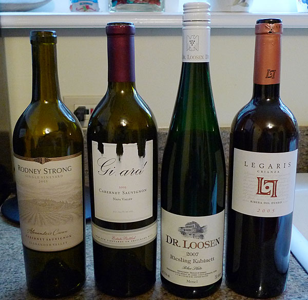 Chateau de Segur – Sauternes 2003, Barolo La Loggia 2004, Jacob’s Creek Reserve – Shiraz 2006, Catena – Malbec 2007, Tormaresca Neprica 2007, Rodney Strong – Cabernet Sauvignon 2004, Girard – Cabernet Sauvignon 2005, Dr.Loosen – Riesling Kabinett 2007,…