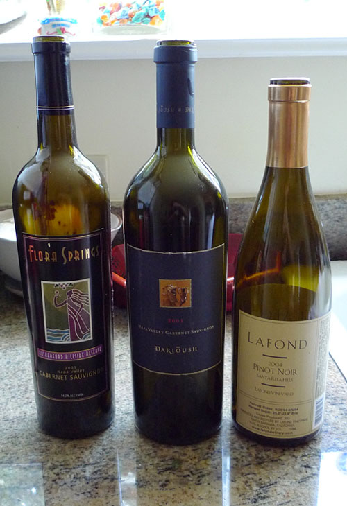 Lafond – Pinot Noir 2004, Darioush – Cabernet Sauvignon 2001, Flora Springs – Cabernet Sauvignon 2001